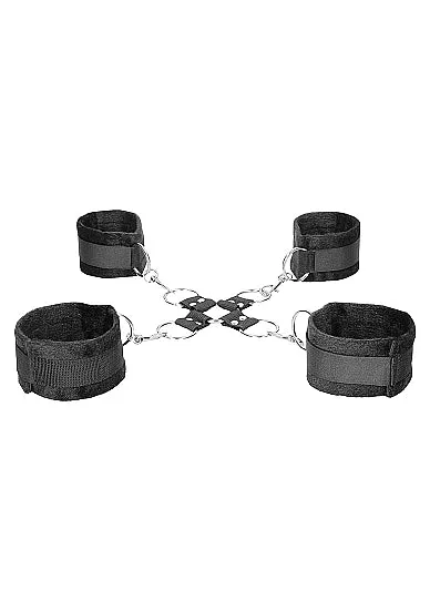 Anal Shots Toys Ouch Black White Velcro Hogtie With Hand and Ankle Cuffs Black