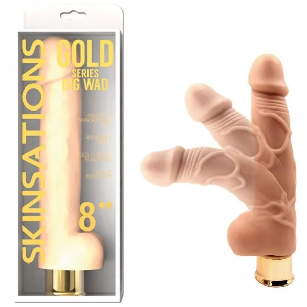 Hott Products Vibrators Skinsations Gold Series Big Wad 8in Vibrating Dildo Multi Function