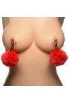Sex On the Go Vibrators Pom Pom Nipple Clamps Red