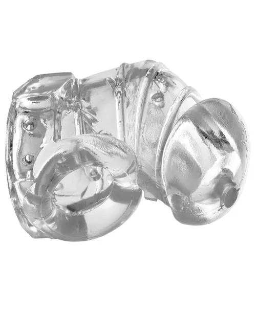 XR Brands Male Sex Toys Master Series Detained 20 Restrictive Chastity Cage wNubs Clear