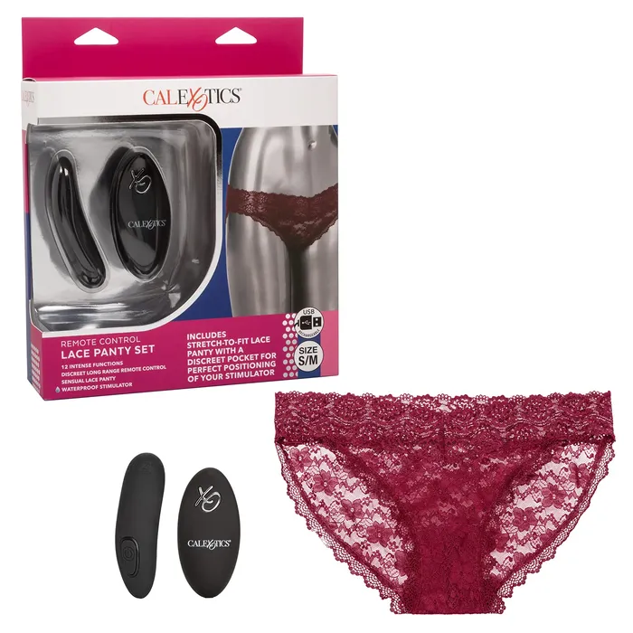 CalExotics Female Sex Toys Remote Control Lace Panty Set SM Burgundy