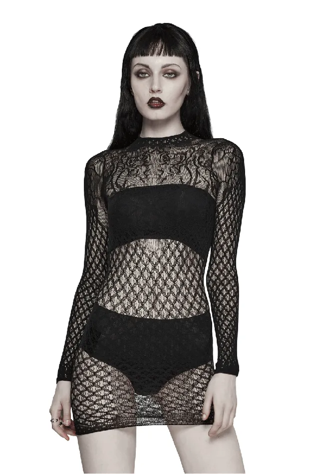 EVEs SECRETS Anal Gothic Black Mesh Dress adorned with Lace Accents