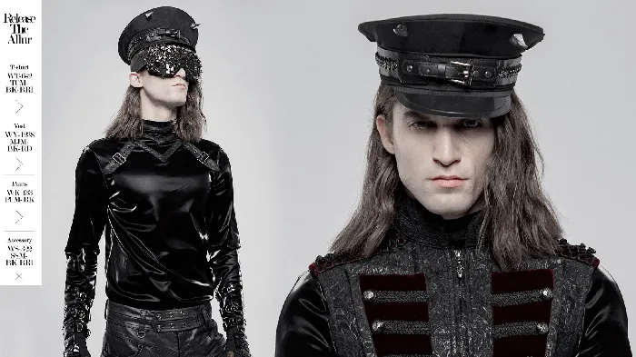 EVEs SECRETS Restraints Punk Military Cap with Spikes and PU Leather Straps
