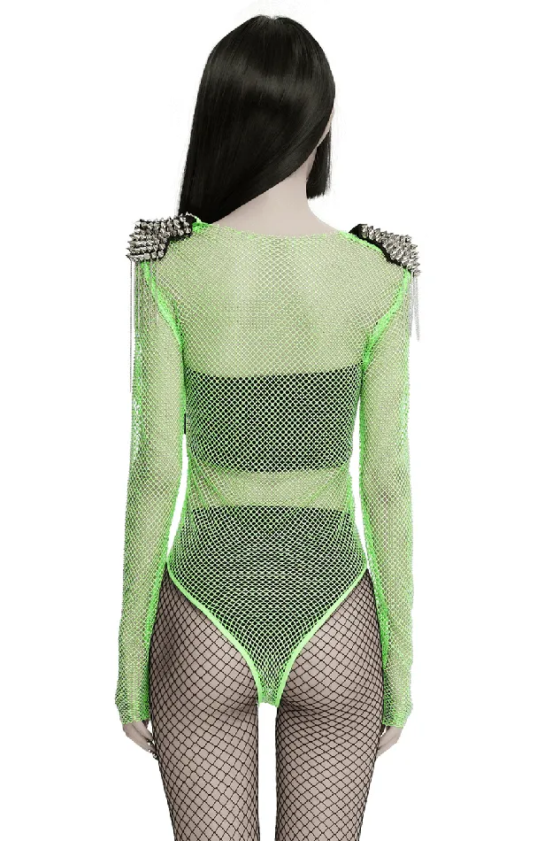 Neon Mesh Bodysuit with Removable Spiked Shoulder Patches EVEs SECRETS Female Sex Toys