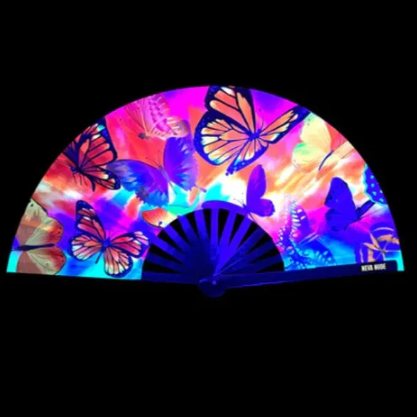 Vibrators Neva Nude Butterfly Garden Blacklight Folding Fan UV Blacklight Reactive