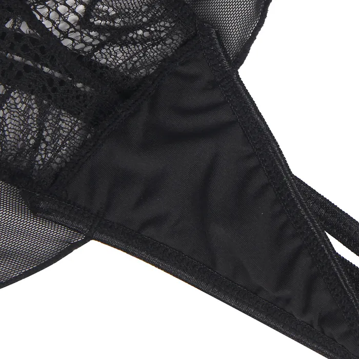 FRISKY BUSINESS SG Anal Teddy 1 Pc Black Sexy Backless Floral Patterns Lingerie
