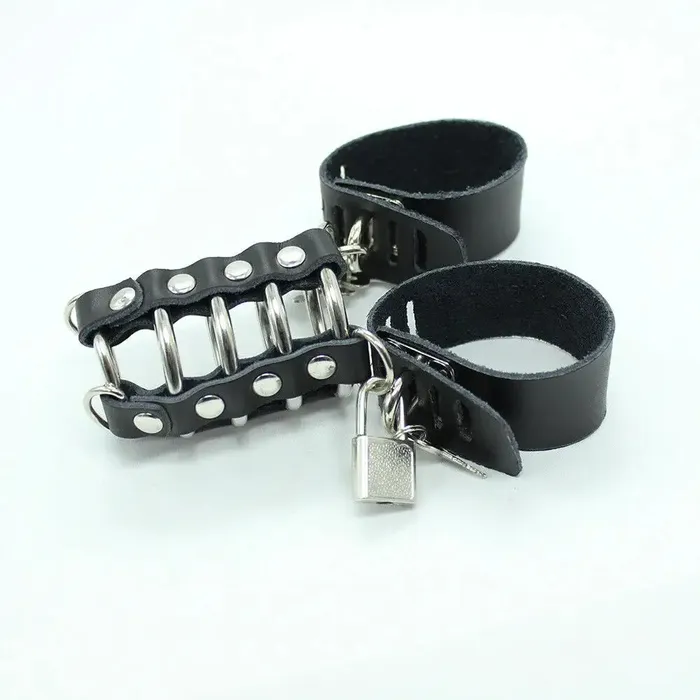 Leather and Steel Locking Male Chastity Cage Restraint BallbustingToyscom Male Sex Toys