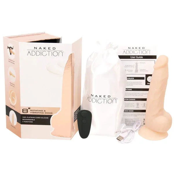 Naked Addiction 8 Rotating Vibrating Silicone Dildo Traveling Tickle Trunk Dildos